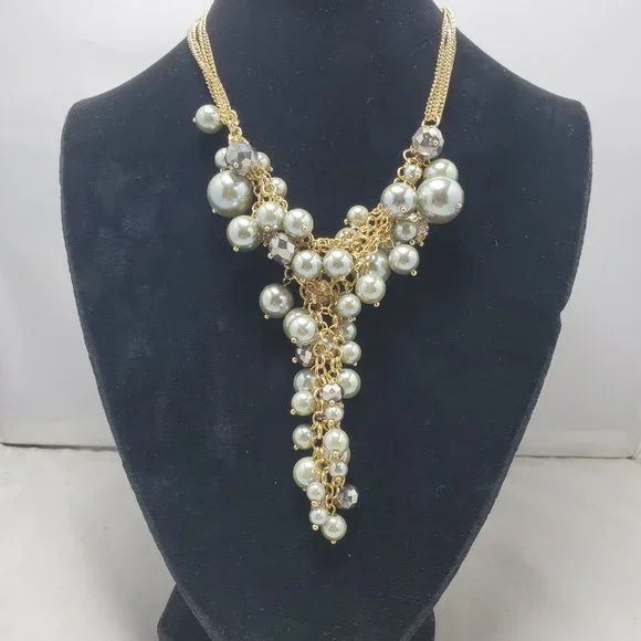 Ali khan Parisian green pearls and cluster necklace with crystal beads - Picture 2 of 10